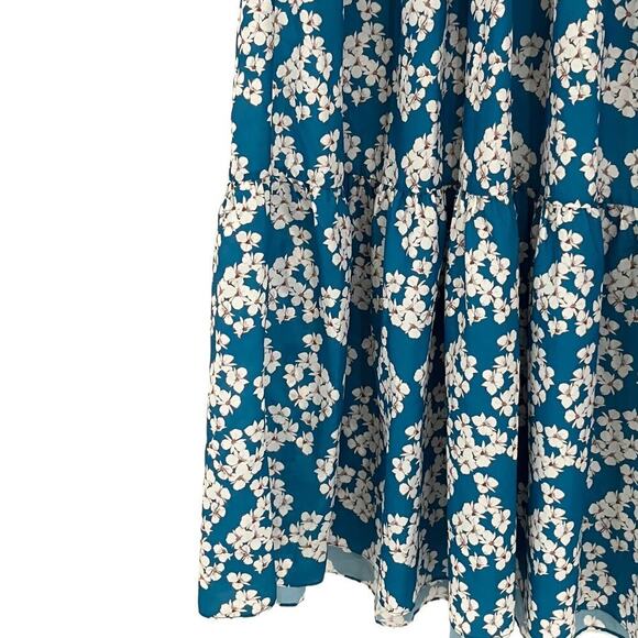 Borgo De Nor Teodora Crepe Dress Bouquet Blue White Flutter Sleeve Maxi Size 2 - Picture 7 of 14